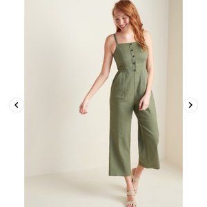 Old Navy Linen Button Front Cami Jumpsuit, S